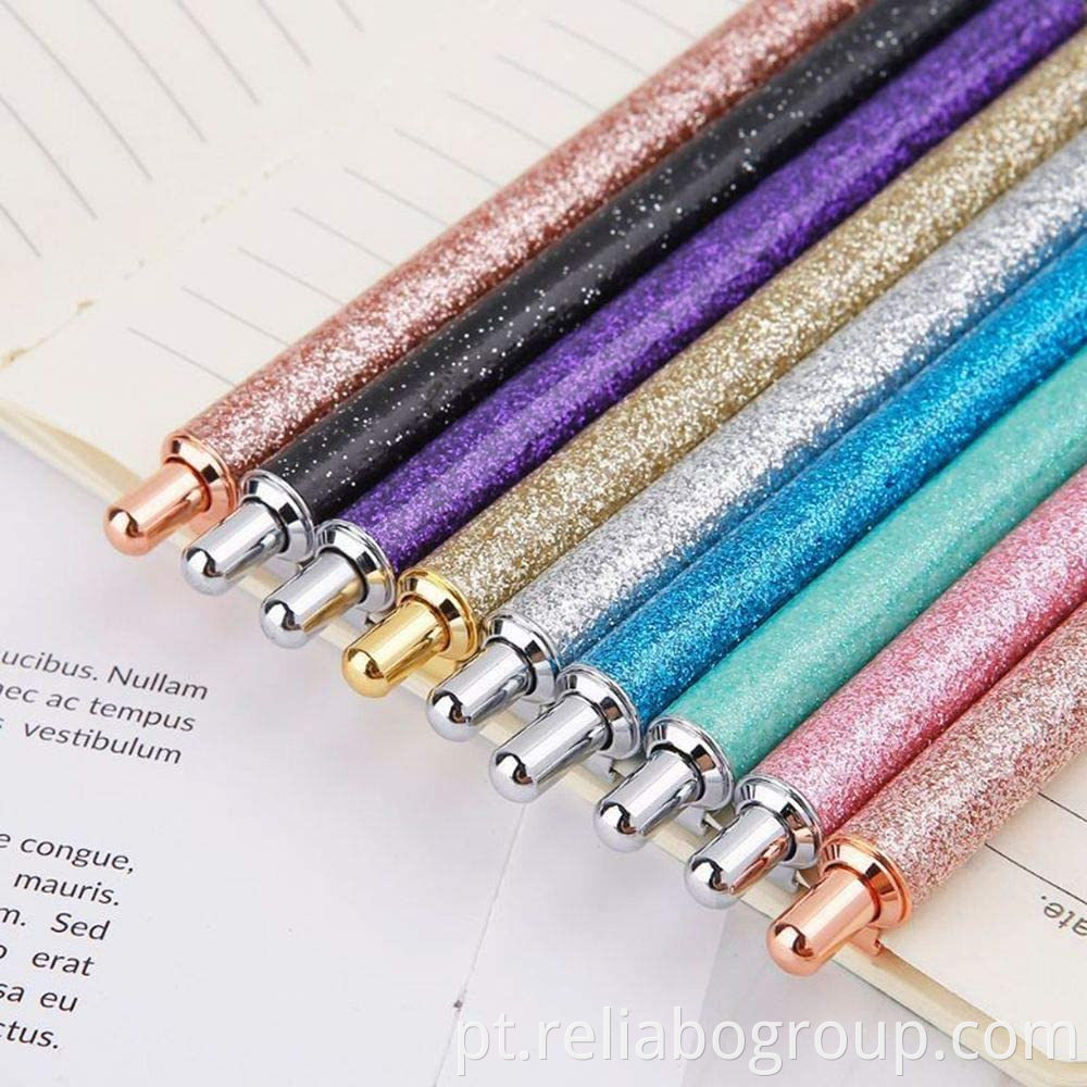 Luxo promocional de metal glitter ballpoint canetas retrátil caneta de esferográfica metálica metálica